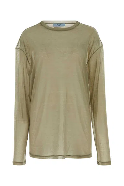 Prada T-shirt Oversize In Misto Lyocell Kaki Donna In Green