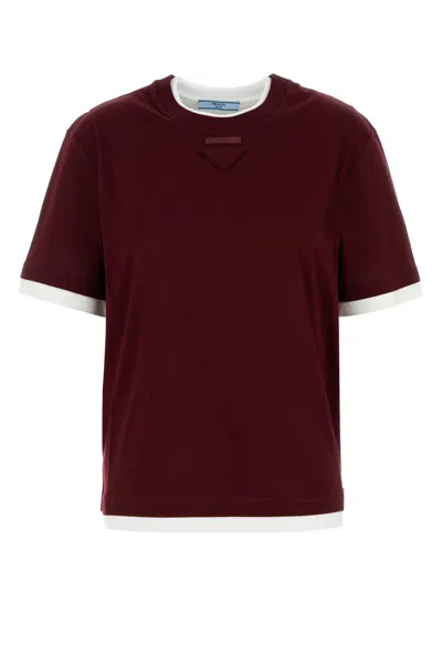 Prada T-shirt In Cotone Bordeaux  Donna