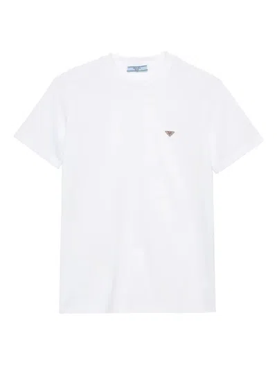 PRADA ENAMEL TRIANGLE-LOGO COTTON T-SHIRT