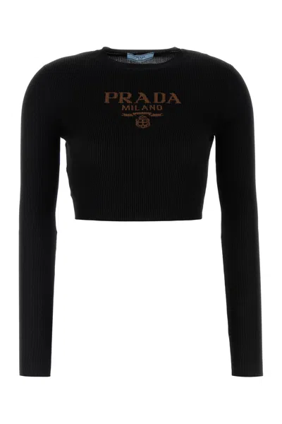 PRADA T-SHIRT IN SETA NERA  DONNA