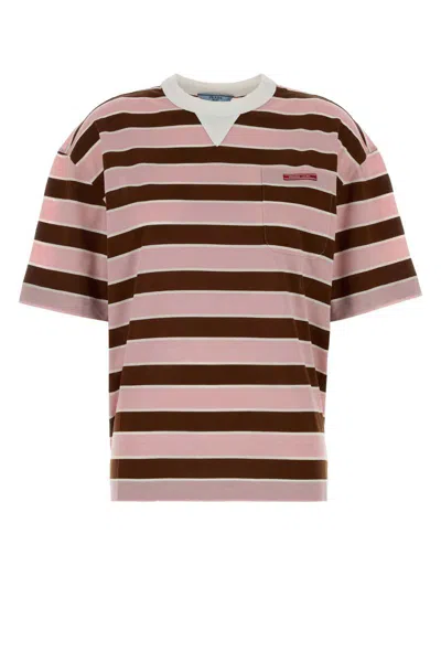 Prada Women Multicolour Stripes Embroidery Logo T-shirt