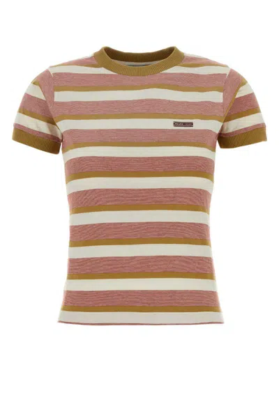 Prada Womens Orange Bayadere Striped Jersey Cotton T-shirt In Multi