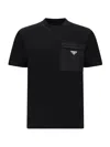 Prada Cotton T-shirt With Nylon Pocket In Nero
