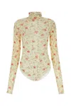 Prada Poppy Print Turtleneck Bodysuit In Printed