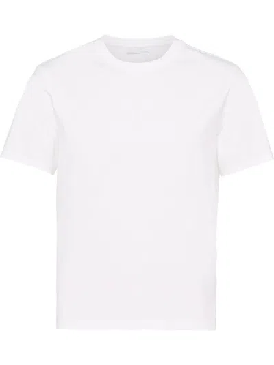 【関税＆送料込み】Prada T-Shirt Round Neck White Prada Logo-embroidered Crew-neck T-shirt In White | ModeSens