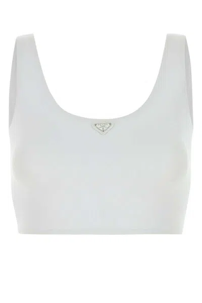 Prada Scoop Neckline Sleeveless Top In White