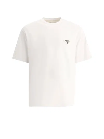 Prada T-shirt With Logo In Bianco
