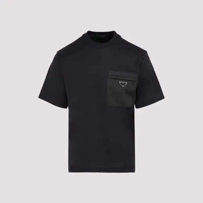 Prada T-shirt With Nylon Pocket In Black