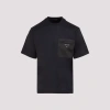 Prada Mens Black Re-nylon Logo-plaque Cotton-jersey T-shirt Xxl In Multi