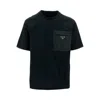 Prada Men's Plain Cotton Badge Pocket T-shirt In Black