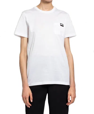Prada T-shirt With Round Collar And Pocket In White