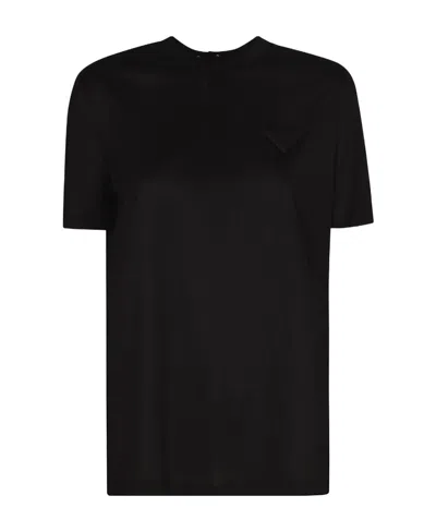 Prada T-shirt With Round Neck And Short Sleeves In Black