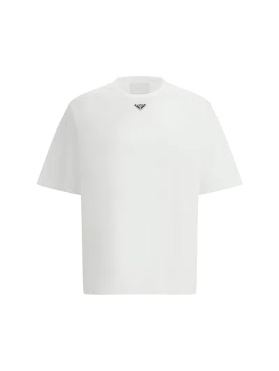 Prada T-shirt With Triangular Plaque In White