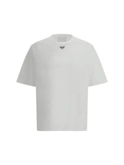 Prada T-shirt With Triangular Plaque In White