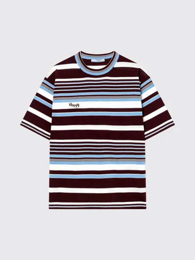 Prada Amaranth And Light Blue Striped Cotton T-shirt In Multi