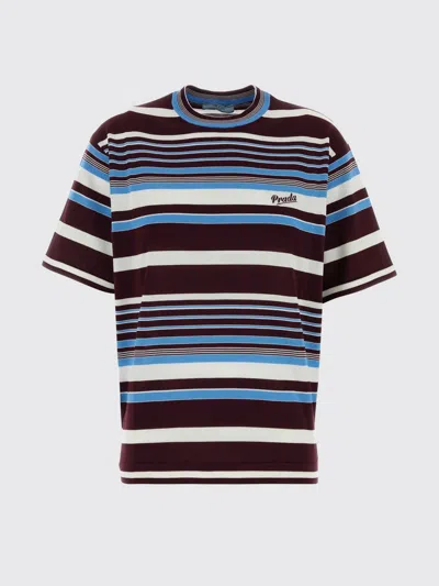 Prada Amaranth And Light Blue Striped Cotton T-shirt In Multi
