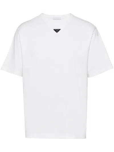Prada T-shirt With Triangular Plaque In White