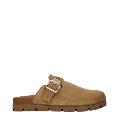 Prada Cannella Suede Sabot In Silver