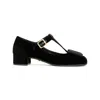 PRADA PRADA T-STRAP LOGO BOW VELVET PUMPS