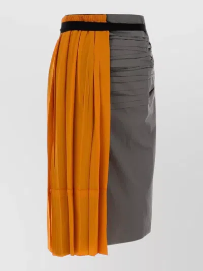 Prada Taffeta Skirt Color Block Elastic Waistband In Multi