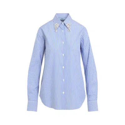 Prada Embellished Striped Cotton Poplin Shirt In Multi