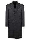 Prada Tailored Grey Coat With Notched Lapel In Black