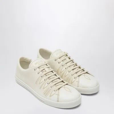 PRADA PRADA  TALC-COLOURED LEATHER SNEAKERS
