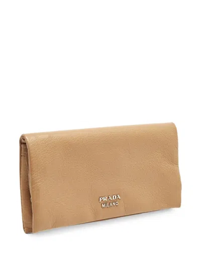 Pre-owned Prada Tan Cervo Leather Wallet In Neutral