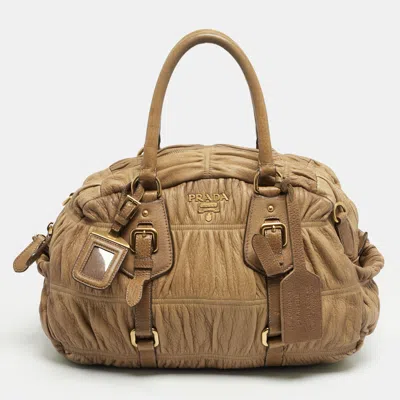 Pre-owned Prada Tan Gaufre Leather Satchel In Brown