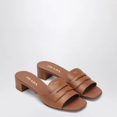 PRADA PRADA TAN LEATHER SANDALS