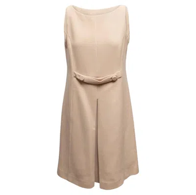 Pre-owned Prada Tan  Virgin Wool Sleeveless Shift Dress Size It 46 In Brown
