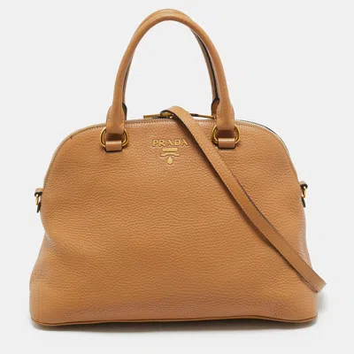 Pre-owned Prada Tan Vitello Leather Dome Satchel