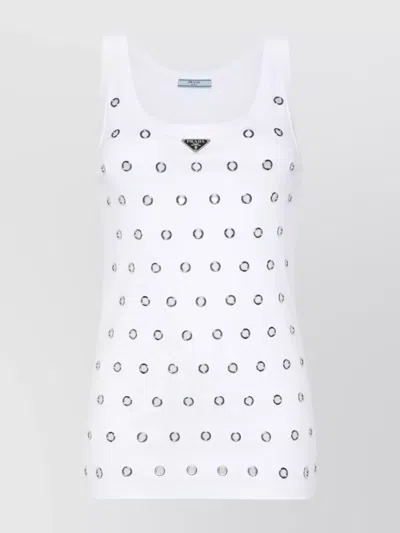 PRADA TANK TOP IN COTTON JERSEY WITH METAL EYELET DETAILING