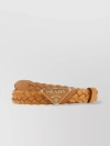 PRADA TAPERED WOVEN LEATHER BELT WITH BRAIDED DESIGN