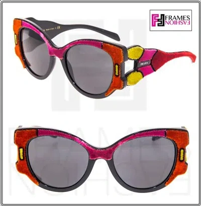 Pre-owned Prada Tapestry Square Velvet Pr10us Fuchsia Color Block Black Sunglasses 10u In Gray