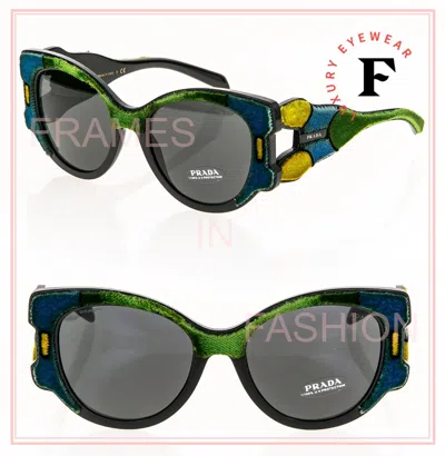 Pre-owned Prada Tapestry Square Velvet Pr10us Green Color Block Black Nylon Sunglasses 10u In I8a-5s0