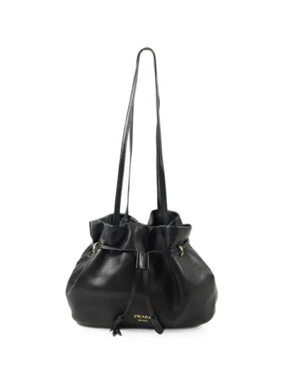 Pre-owned Prada Tassel Drawstring Bucket Bag In Black