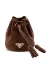 Prada Mini Icon Suede Keychain Charm In Brown