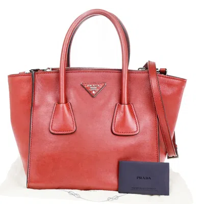 Pre-owned Prada Tassel Twin Pocket Tote City Calf Leather Bag () In Red