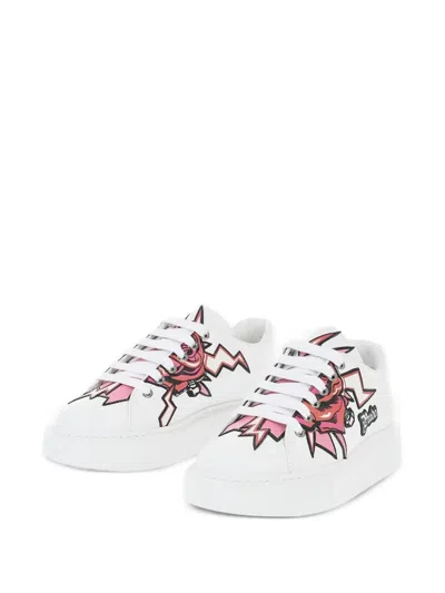 Prada Tattoo-print Leather Sneakers In White