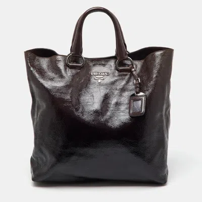 Pre-owned Prada Taupe Brown/black Patent Leather Fumo Sfumata Ombre Shopper Tote