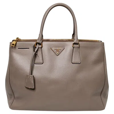 Pre-owned Prada Taupe Saffiano Lux Leather Double-zip Large Galleria Tote Bag In Brown