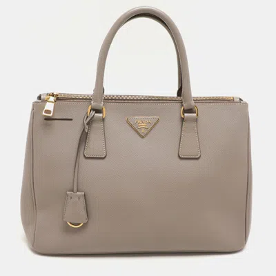 Pre-owned Prada Taupe Saffiano Lux Leather Large Galleria Double Zip Tote