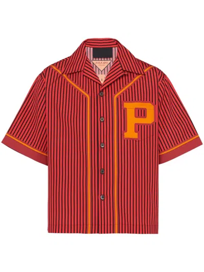 Prada Team-print Striped Cotton Short In Red