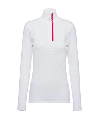 Prada Tec Rec Nylon Piqu Turtleneck Pullover In White