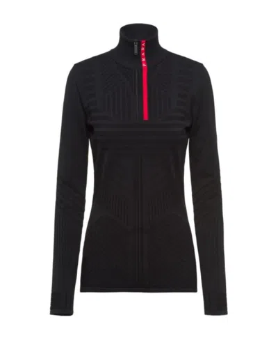 Prada Logo Patch Detailed Turtleneck Top In Black