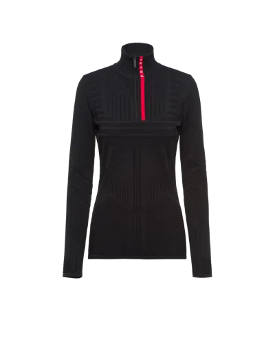 Prada Ribbed High Collar Slim Fit Top In Black