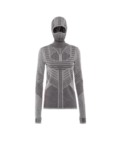 Prada Tech Rec Re-nylon Piqué Top With Ski Mask In Grau