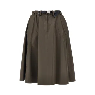 Prada Technical Canvas Midi Skirt In Brown