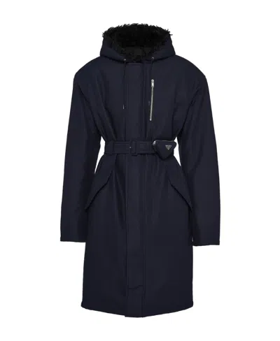 Prada Technical Canvas Raincoat In Blue